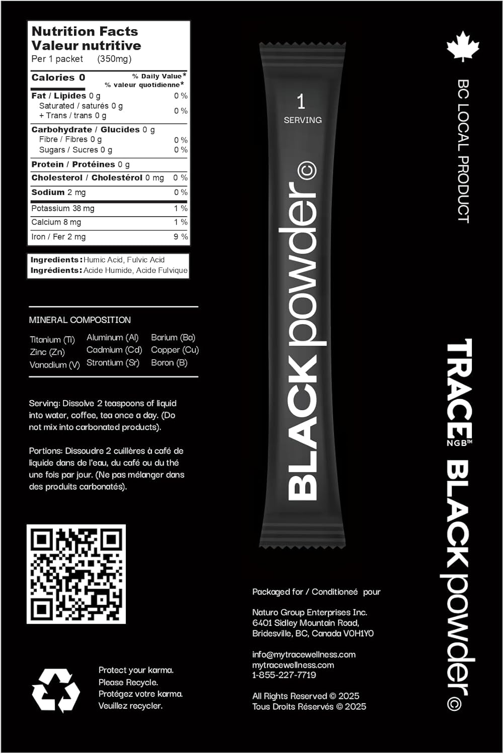 Trace, BLACKpowder, Fulvic and Humic Acid Powder Blend, 30x350mg Packets
