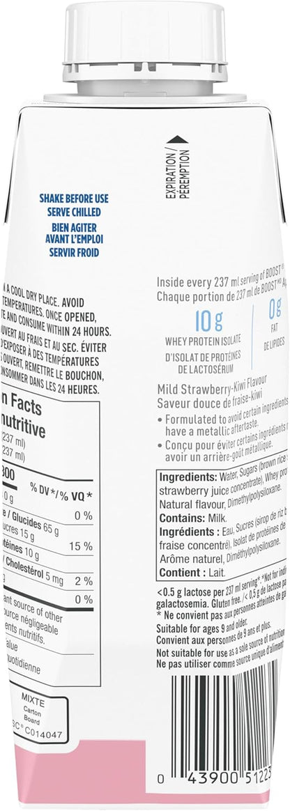 Boost Soothe，清澈且热量密集的营养饮料，含乳清分离蛋白，草莓奇异果口味，237 毫升，24 支