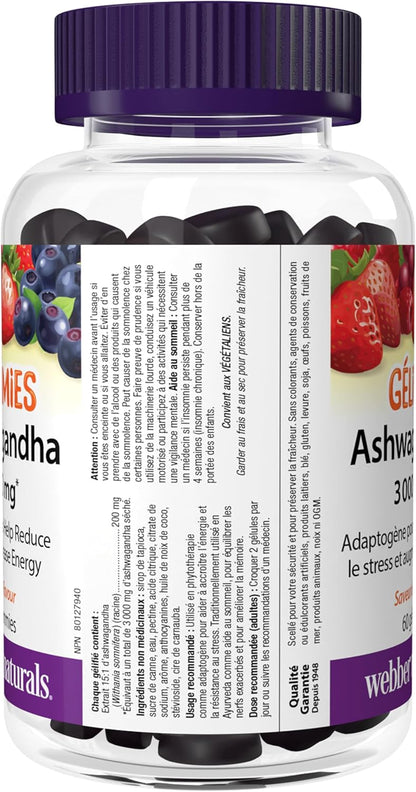 Webber Naturals Ashwagandha Gummy, 60 Berry Flavoured Gummies, Helps to Reduce Stress and Increase Energy, Vegan