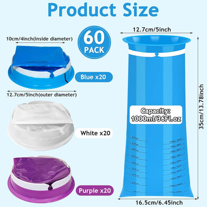 MOUCHOT 一次性呕吐袋，60 个装，适用于汽车，1000 毫升，用于旅行晕车、飞机、儿童和孕妇的呕吐呕吐物呕吐恶心