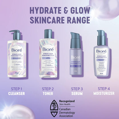 Bioré Hydrate & Glow 温和洁面乳，适用于干燥、敏感肌肤的保湿洁面乳，注入益生元和椰子水 | 经皮肤科医生测试，无动物实验，无香料，无 SLS/SLES 硫酸盐（200 毫升）
