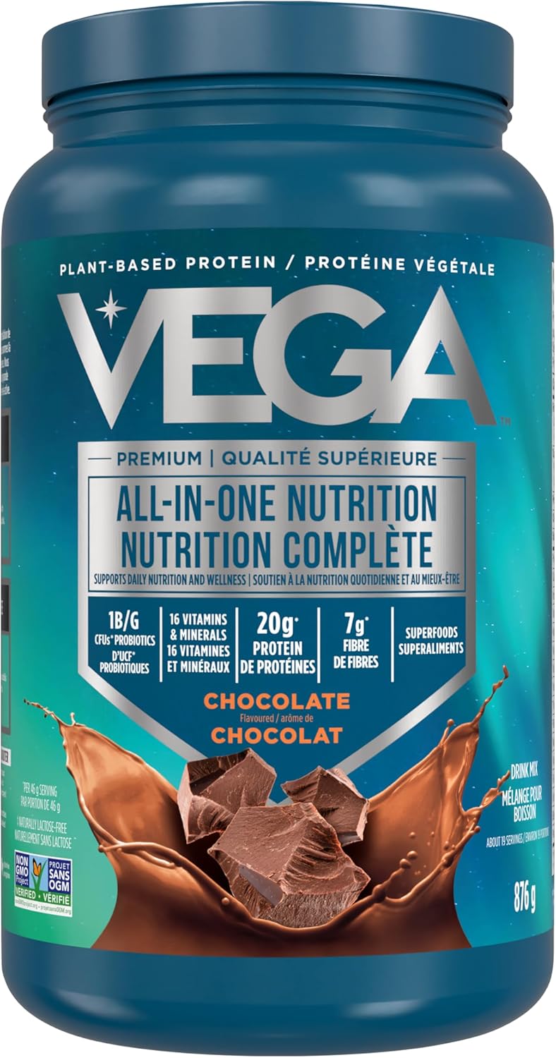 Vega All in One Nutrition - 20g Plant-Based Pea Protein, Chocolate, 19 Servings, Vitamins A & C, Probiotics, Greens, Vegan, Keto, Gluten Free, 876g (Packaging May Vary)