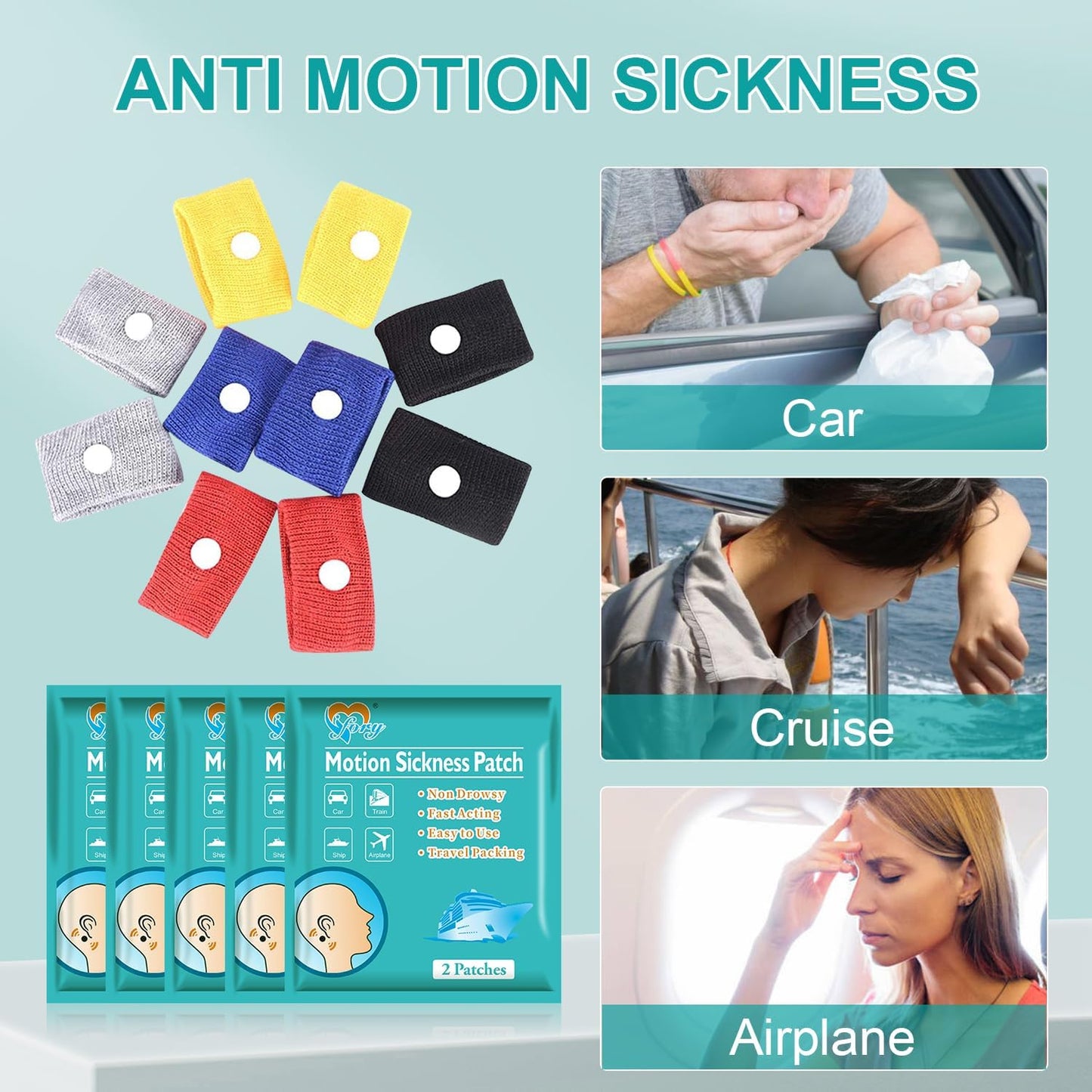ifory 5 对晕车带和 10 片防水晕车贴，不瞌睡，旅行必备，适用于游轮、轮船、汽车和飞机