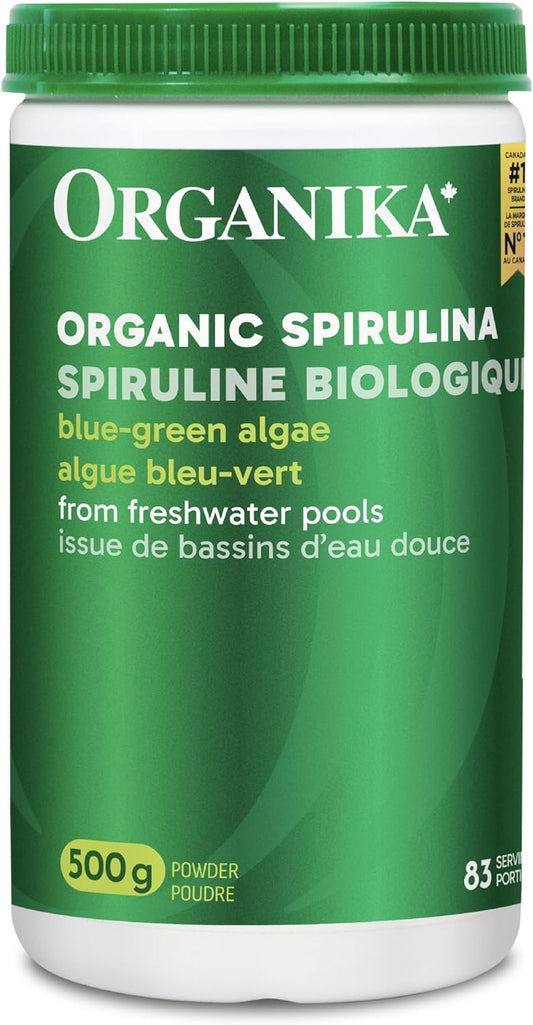 Organika Canadian-Made Certified Organic Spirulina Powder- Superfood, 3rd Party Tested, Pristine Sourcing, Vegan- 500g
