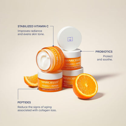 Marcelle Vitamin C + Peptide Collagen & Glow Moisturizer, Day & Night Cream, Brightening & Smoothing, Vegan, Cruelty-Free, Hypoallergenic, Non-Comedogenic, Paraben-Free, Fragrance-Free, 50 mL