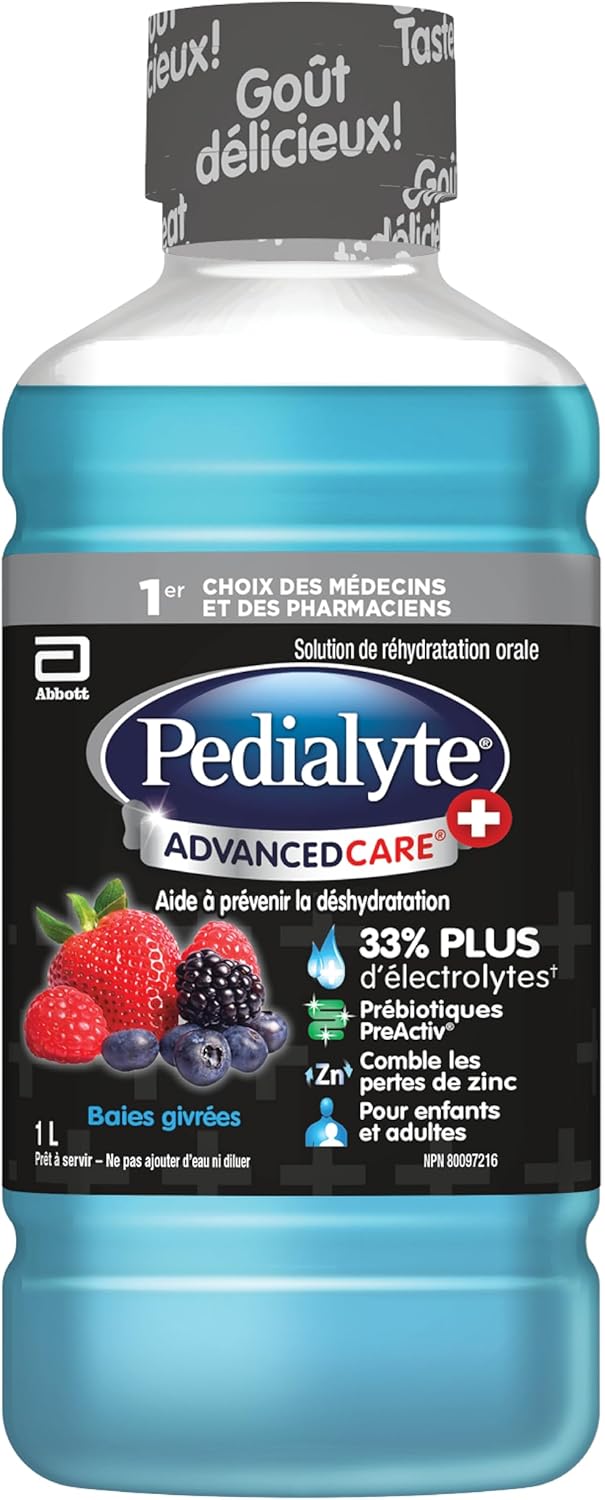 Pedialyte AdvancedCare Plus 电解质口服补液盐，含锌，增强免疫力，补充电解质，浆果霜口味，1 升