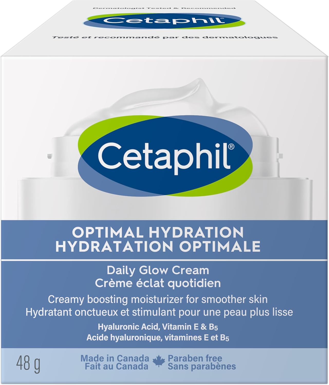 Cetaphil Optimal Hydration Daily Glow Cream for Sensitive, Dry and Dehydrated Skin – 48hr Hydration – with Hyaluronic Acid, Niacinamide, Vitamin E & Vitamin B5 – Dermatologist Recommended, 48g