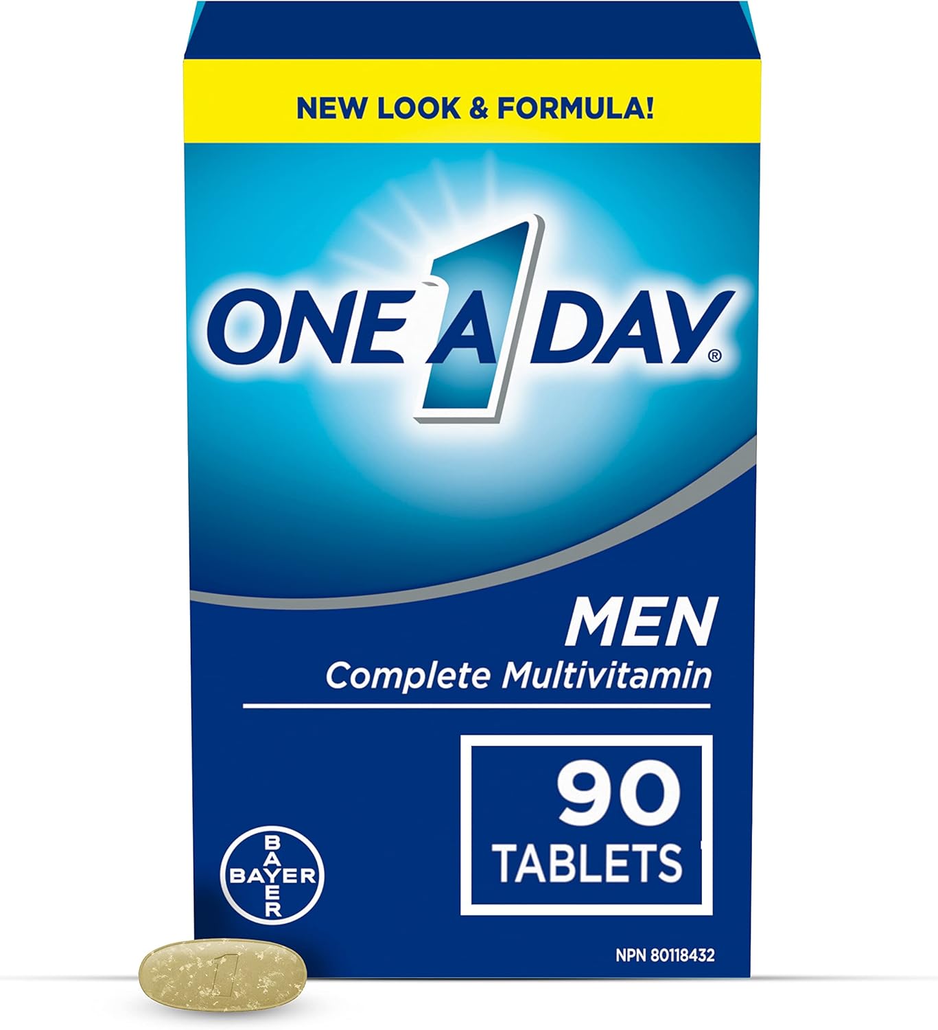 每日一片男士复合维生素 - 男士每日维生素 - 男士复合维生素，含维生素 A、维生素 C、维生素 D 和锌（用于免疫支持）、维生素 E、维生素 B12、镁、番茄红素钙，90 片