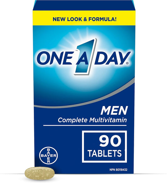 每日一片男士复合维生素 - 男士每日维生素 - 男士复合维生素，含维生素 A、维生素 C、维生素 D 和锌（用于免疫支持）、维生素 E、维生素 B12、镁、番茄红素钙，90 片