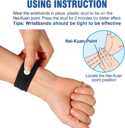 Hionfurt 成人和儿童晕车腕带，用于晕车晕船、孕期恶心缓解、晨吐缓解、穴位按摩腕带 - 2 对，灰色、黑色