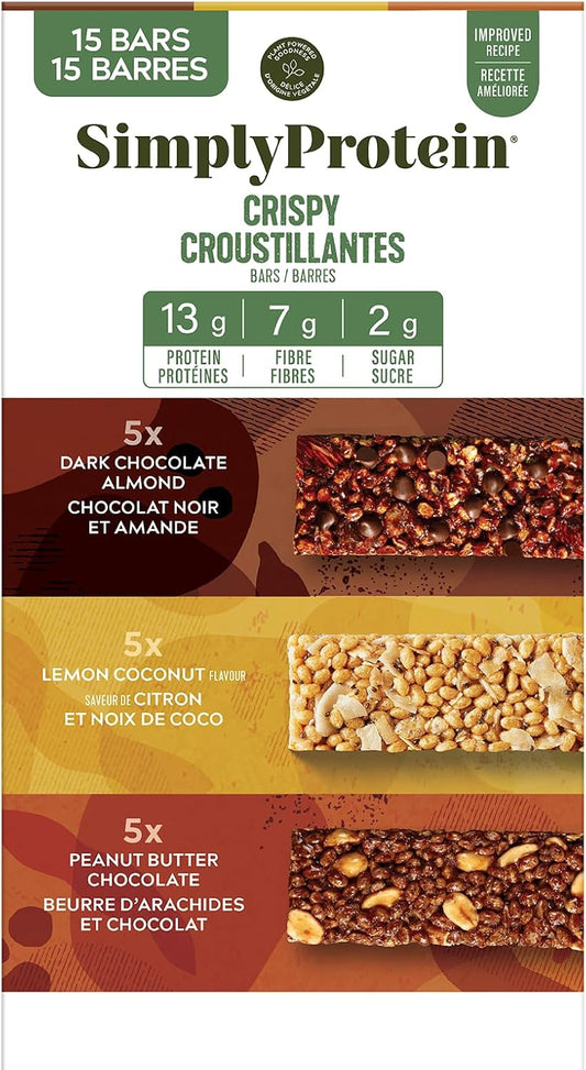 Simply Protein Best Sellers Variety Pack Protein Bars, Gluten Free, Vegan, High Protein Snacks, 15 Count