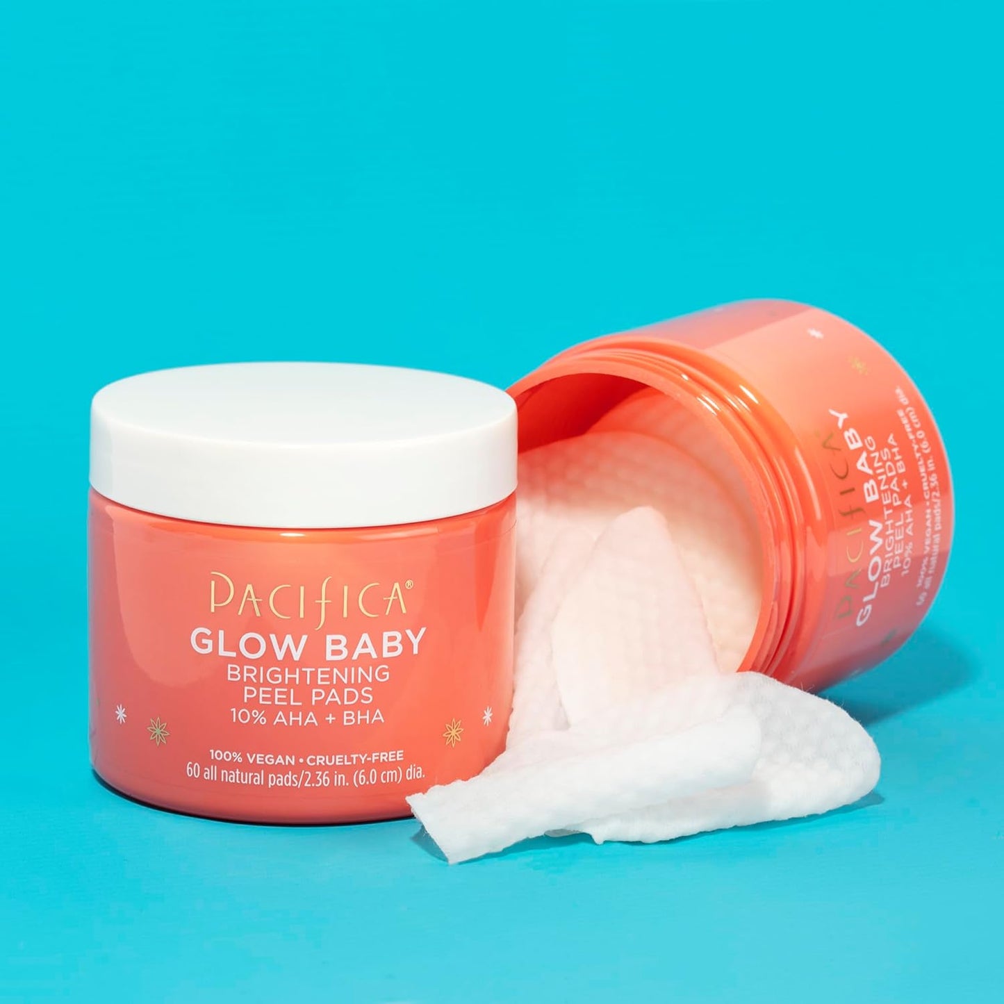 Pacifica Beauty Glow Baby Brightening Peel Pads 10% AHA + BHA, Skincare, Exfoliating, Skin Texture, Minimize Pores, For All Skin Types, Fragrance Free, Clean Skin Care, Vegan - 60 Pads (1 Count)