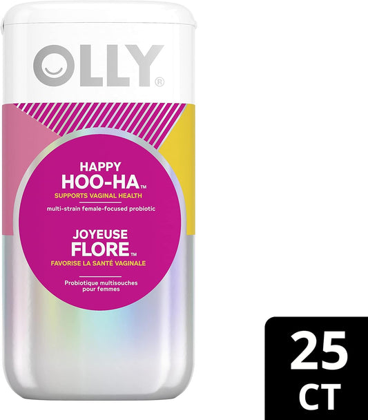 OLLY Supplement Capsules gluten free multi-strain female-focused probiotic supplement Happy HOO-HA supports vaginal health 25 capsules