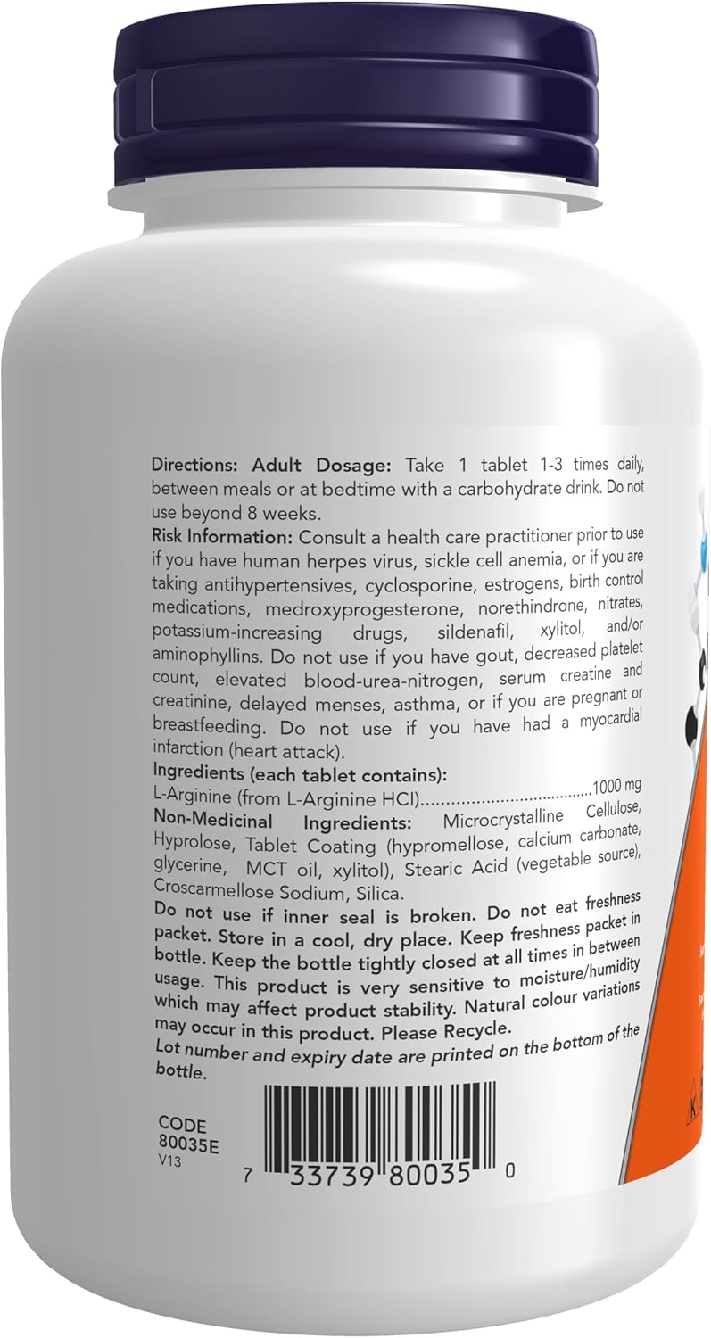 NOW Supplements, L-精胺酸 1,000 毫克，一氧化氮前體，胺基酸，120 片裝
