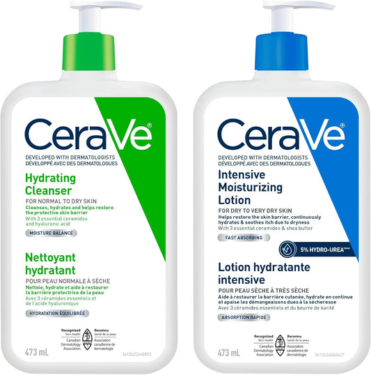 CeraVe Face Wash & Moisturizing Lotion BUNDLE. Gentle Hydrating Face Cleanser & Intensive Moisturizing Lotion, for Dry to Very Dry Skin, Fragrance-Free, Developed with Dermatologist