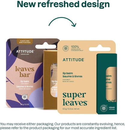 ATTITUDE 润唇膏，加拿大制造，天然来源，滋养和保护，乳木果油、椰子油和蓖麻油，经 EWG 认证，适用于干燥的嘴唇，男女皆宜，纯素，椰子，8.5 克