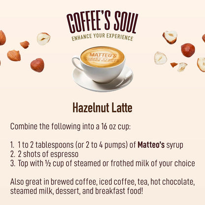 Matteo's Barista 风格无糖咖啡糖浆 - 零卡路里生酮友好型咖啡糖浆和调味料 - 美国制造犹太洁食无糖咖啡调味糖浆，适合家庭和工作（榛子味，25.4 盎司，1 包）
