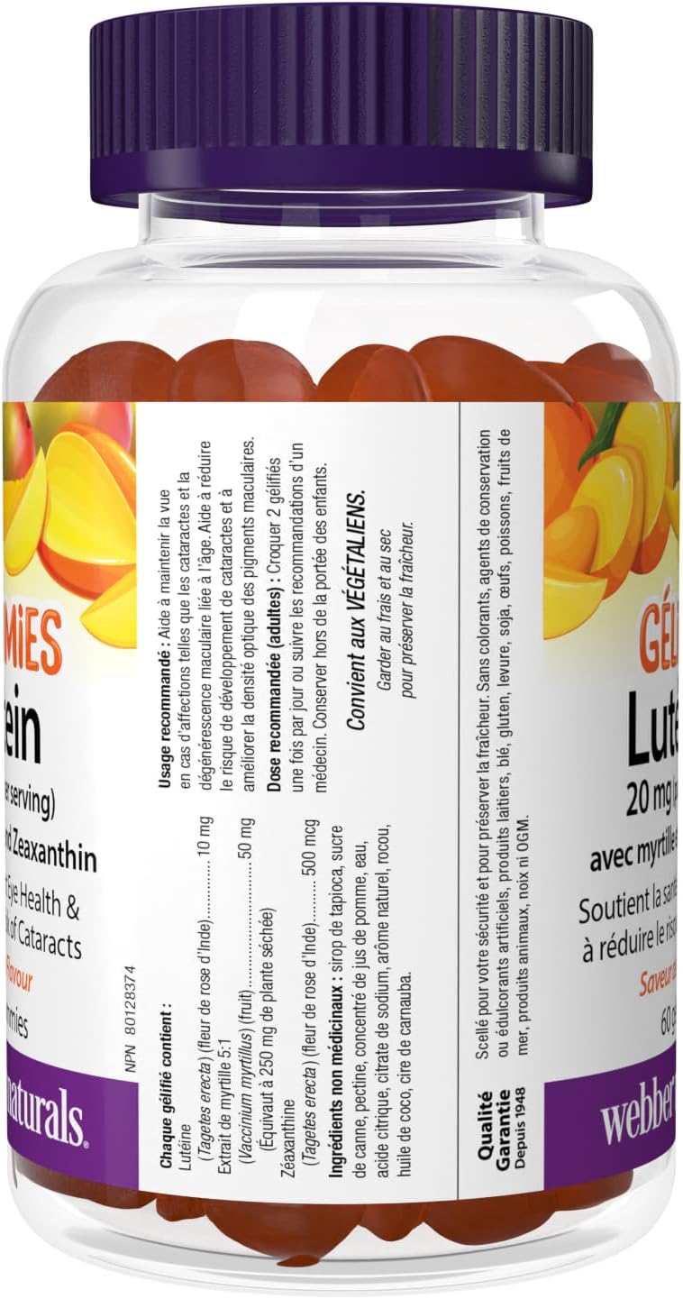 Webber Naturals 葉黃素 20 毫克玉米黃質軟糖，60 粒芒果味軟糖，支持眼部健康