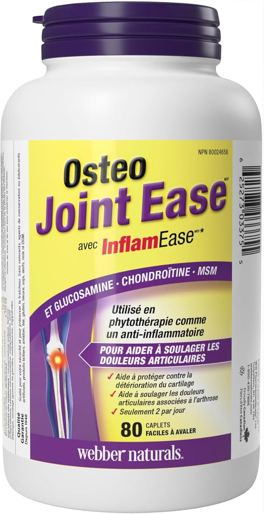 Webber Naturals Osteo Joint Ease with InflamEase, Glucosamine, Chondroitin, and MSM, 80 Caplets, Helps Ease Joint Pain Associated with Osteoarthritis