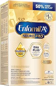 Enfamil A+ NeuroPro 嬰兒配方奶粉，補充裝紙盒，含促進大腦發育的 DHA 和 2'FL，用於免疫支持，0-12 個月，2 x 445 克（890 克）