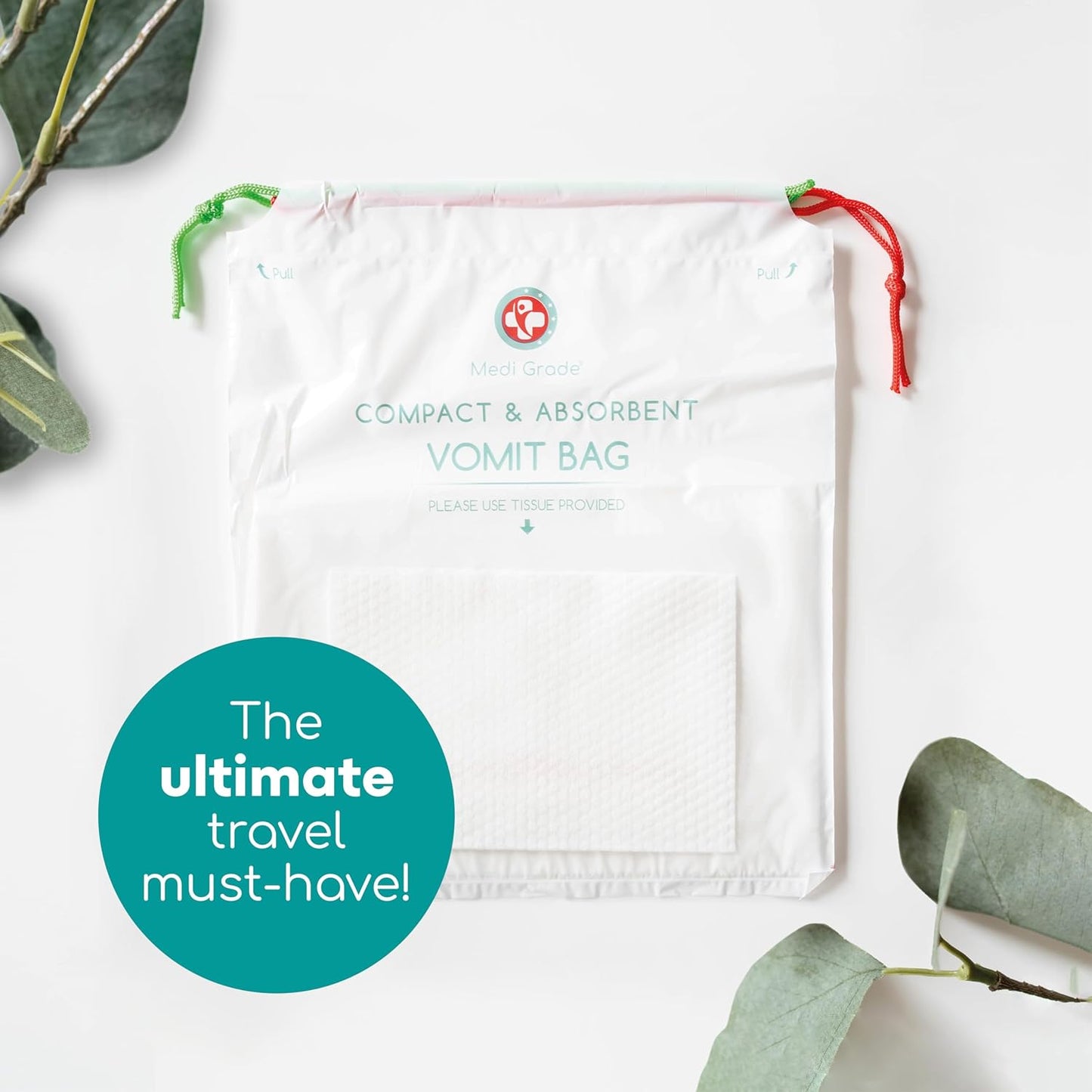 成人和儿童适用的中级吸收性一次性呕吐袋，22 件 - 旅行必备防漏呕吐袋，配有纸巾，可将呕吐物变成凝胶并防止异味 - 钱包必备旅行装呕吐袋