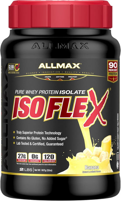 ALLMAX Isoflex 草莓味，2 磅 & ISOFLEX - 100% 超纯乳清分离蛋白 - 香蕉味 - 2 磅