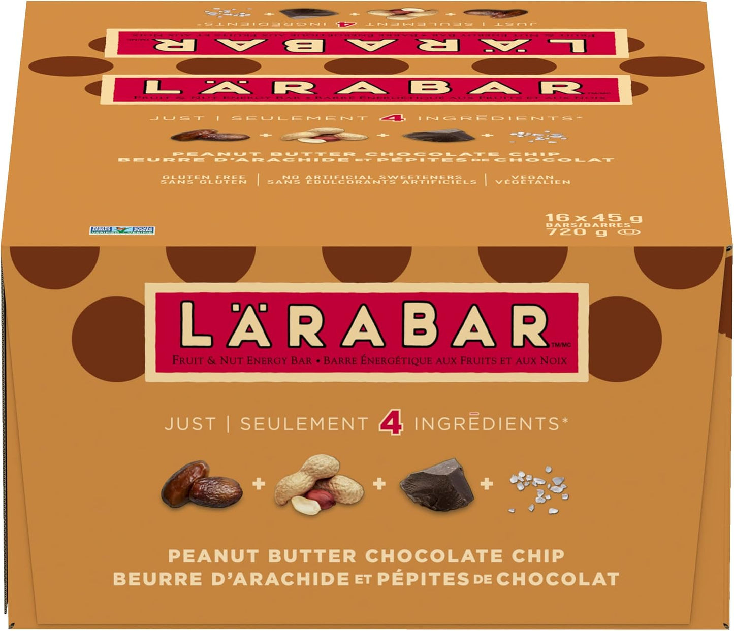 LÄRABAR 花生酱巧克力碎、水果坚果能量棒，16条装，无麸质，纯素，家庭装，零食棒