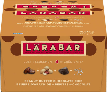 LÄRABAR 花生酱巧克力碎、水果坚果能量棒，16条装，无麸质，纯素，家庭装，零食棒