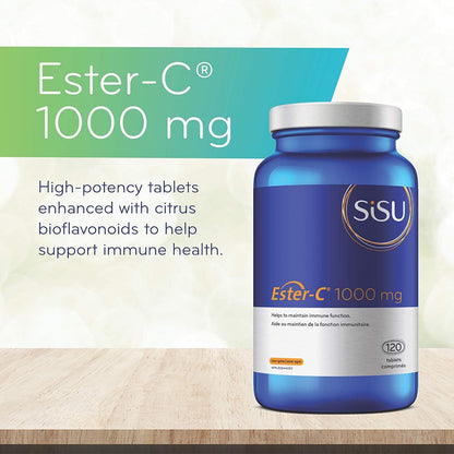 Sisu Ester-C 1000mg 片劑，24 小時免疫支持，酸性較低，比其他形式的維生素 C 更易吸收和保留，120 片，純素，非轉基因，無麩質，無乳製品，無大豆