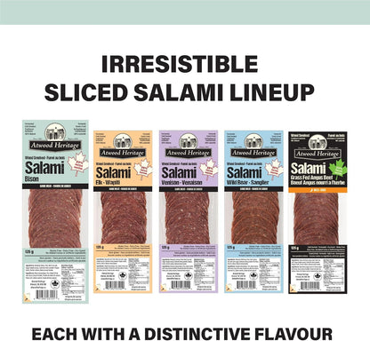 Atwood Heritage 野牛豬肉牛肉切片薩拉米香腸，125克，高蛋白，無麩質，無硝酸鹽，加拿大製造