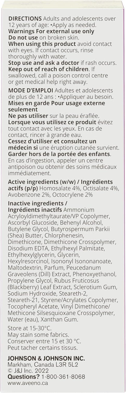 Aveeno Absolutely Ageless 每日保湿霜 SPF 30，抗衰老，面部，皱纹霜，抗氧化黑莓复合物；维生素 C 和 E，瓶装，1 包，50 毫升