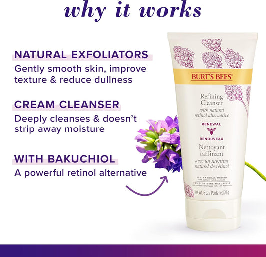 Burt's Bees® Face Wash, Renewal Refining Facial Cleanser with Bakuchiol Natural Retinol Alternative, 170 g