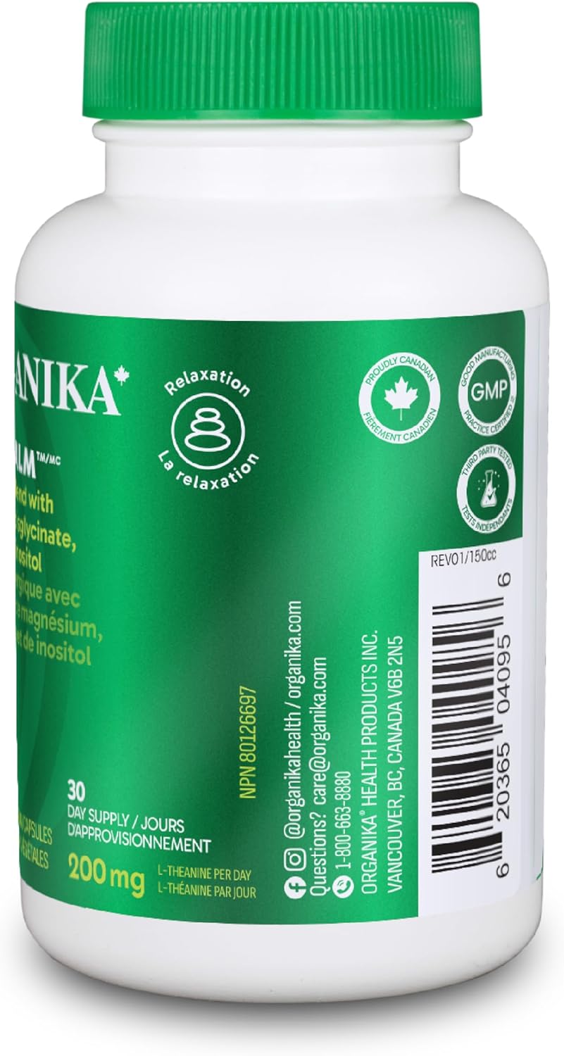 Organika 加拿大製造的舒緩心靈膠囊 - 含甘氨酸鎂、L-茶氨酸、GABA、肌醇 - 促進放鬆和鎮靜，不引起困倦 - 120 粒膠囊