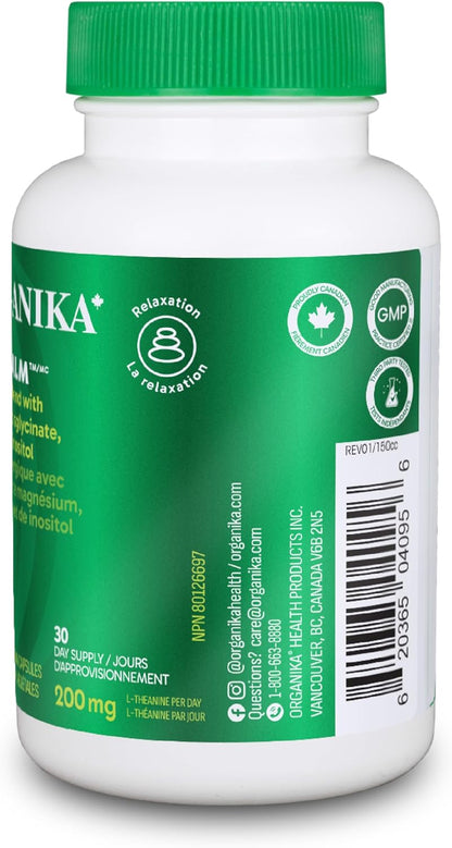 Organika 加拿大製造的舒緩心靈膠囊 - 含甘氨酸鎂、L-茶氨酸、GABA、肌醇 - 促進放鬆和鎮靜，不引起困倦 - 120 粒膠囊