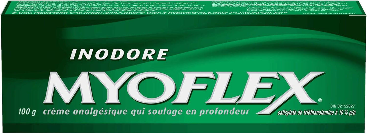 Myoflex 止痛膏 | 无味 | 深层缓解肌肉酸痛和关节痛 | 不含薄荷醇 | 无污渍 | 不油腻 | 适合 2 岁以上 | 100 克（常规强度）