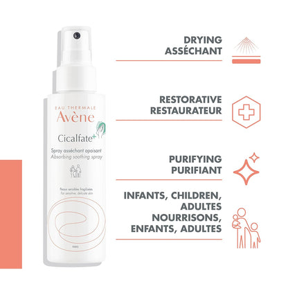 Eau Thermale Avène Cicalfate+ Absorbing Soothing Spray, Wound care, Wet areas prone to maceration, Baby's folds, doctor recommended, zinc oxide, spray, 100 ml