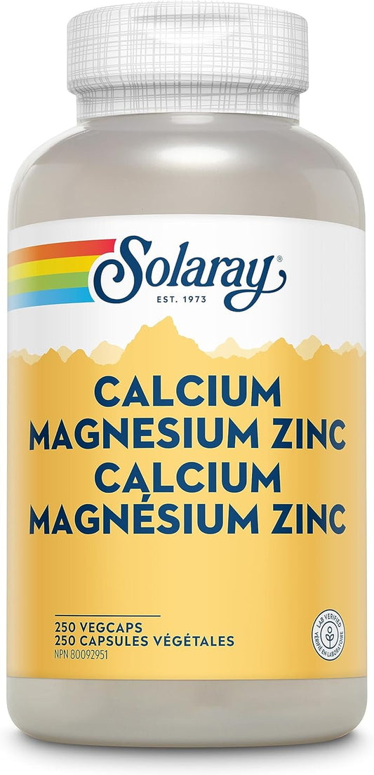 Solaray – 鈣鎂鋅 | 強健骨骼，健康牙齒 | 增強吸收 | 膳食補充品 | 實驗室驗證，純素 | 250 粒素食膠囊（每盒 62 份）