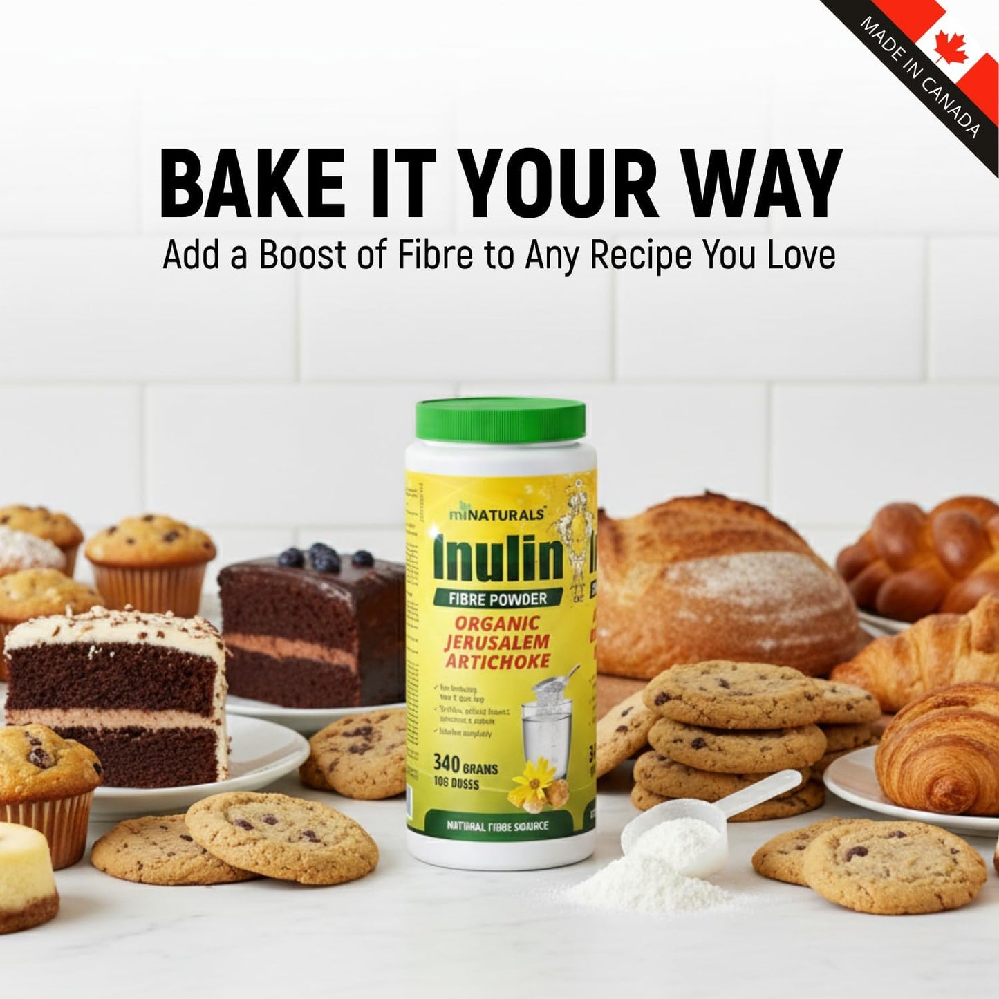 miNATURALS Pure Inulin Fiber Powder - Natural Prebiotic Dietary Fibre Supplement - Made from Organic Jerusalem Artichoke - (340g - 106 Doses)