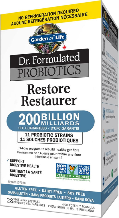 生命花園 - 博士配方益生菌恢復 | 2000 億菌落形成單位，重建健康腸道菌群，促進消化 | 11 種益生菌菌株 | 耐儲存 | 不含麩質，不含乳製品