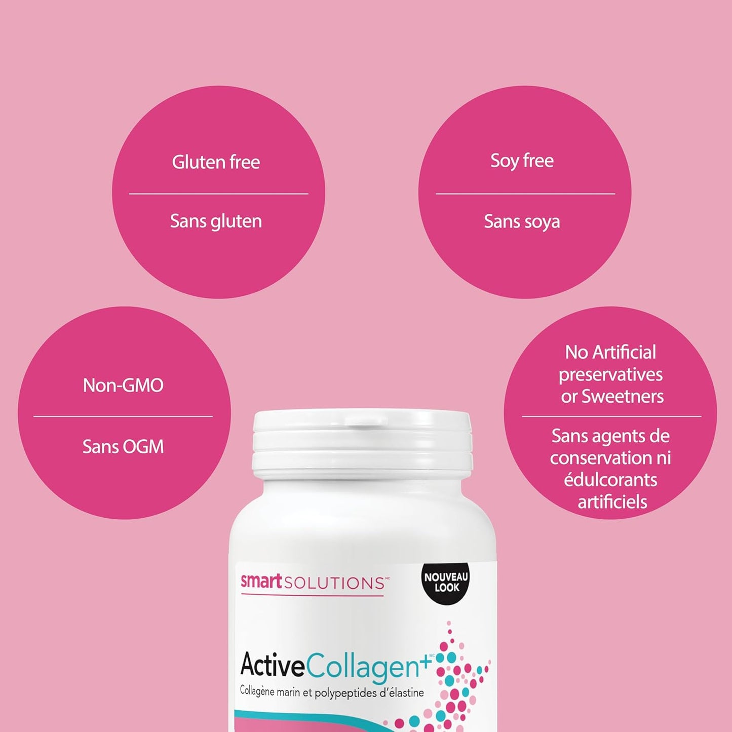 Smart Solutions Active Collagen+，含水解野生鱼胶原蛋白和弹性蛋白多肽，支持头发、皮肤和指甲，120 粒素食胶囊