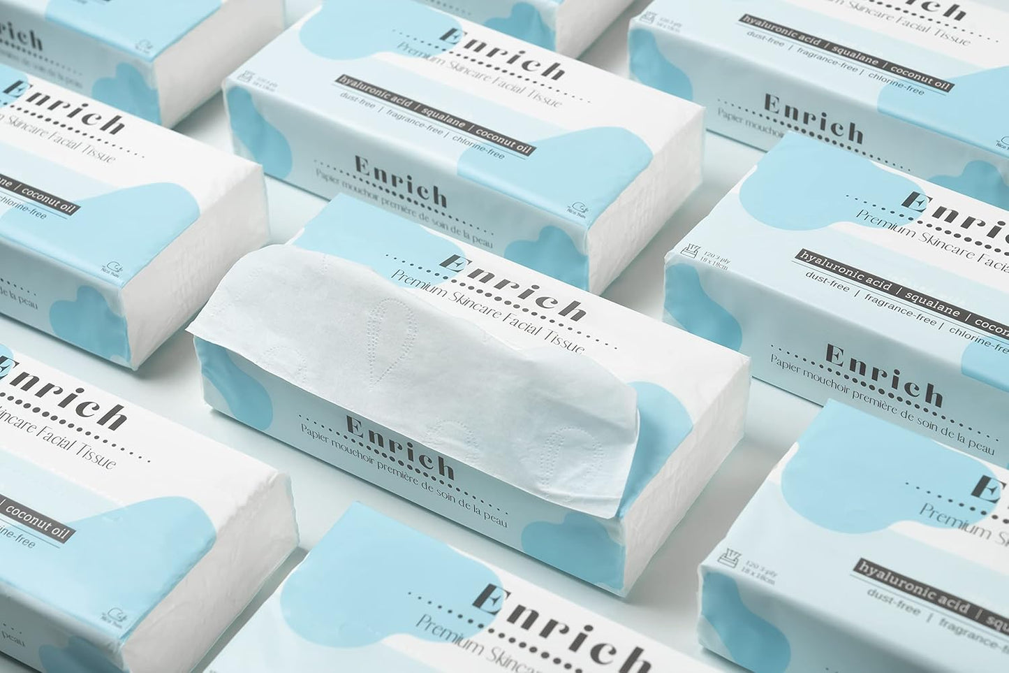The Nice Bum Enrich Tissues Family Pack | Premium Skincare Facial Tissue | Non-GMO & Vegan | Dust, Fragrance, and Chlorine-Free | Ultra-Strong 3-Ply | 120 Tissues Per Pack
