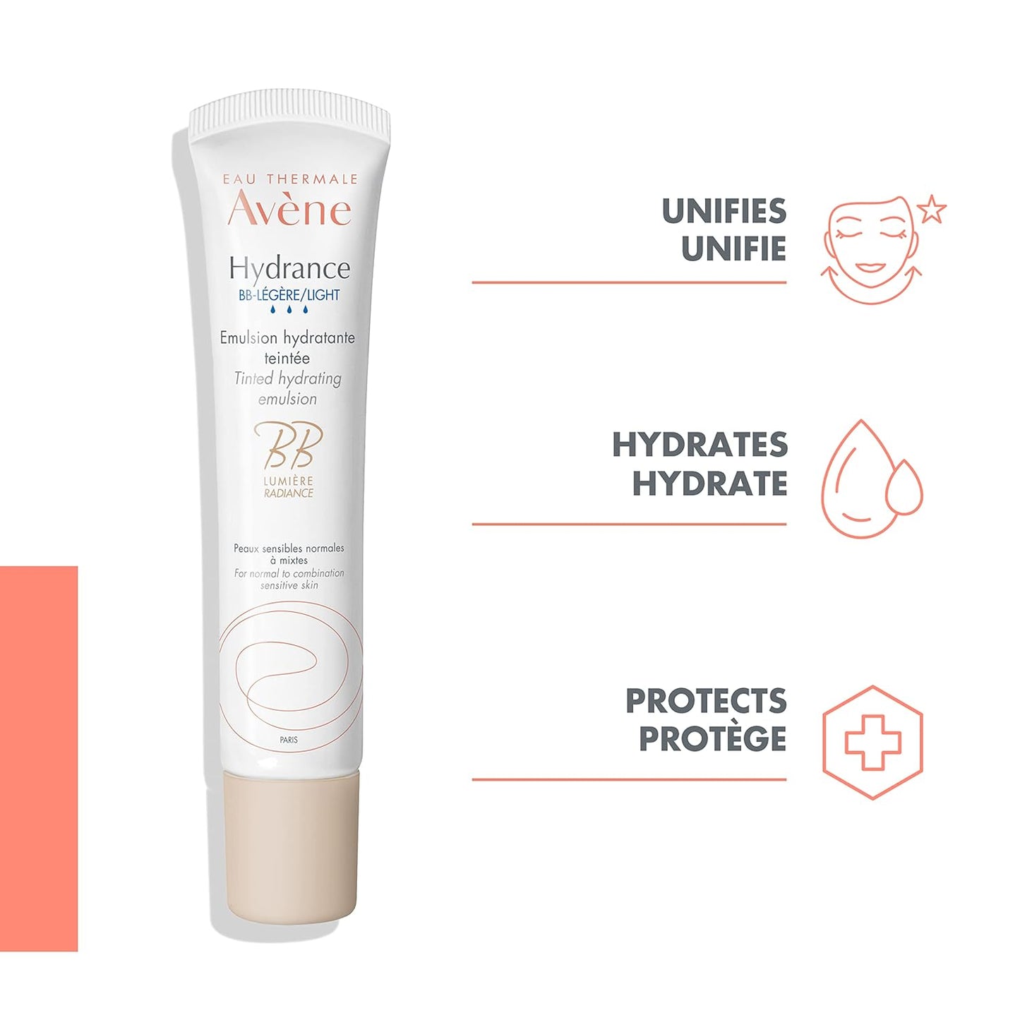 Eau Thermale Avene Hydrance BB-LIGHT Tinted Hydrating Emulsion, Daily Face Moisturizer, Unifies and protects, Natural glow, 40 ml