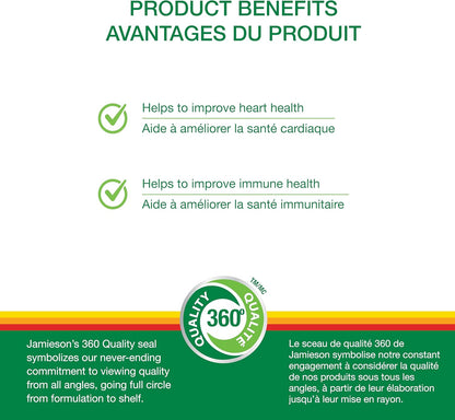 Jamieson Super Garlic Oil 1,500 mg, Extra Strength, Supports Heart Health, and Provides Immune Support. Non-GMO, Gluten-Free, 100 Softgels, Proudly Canadian