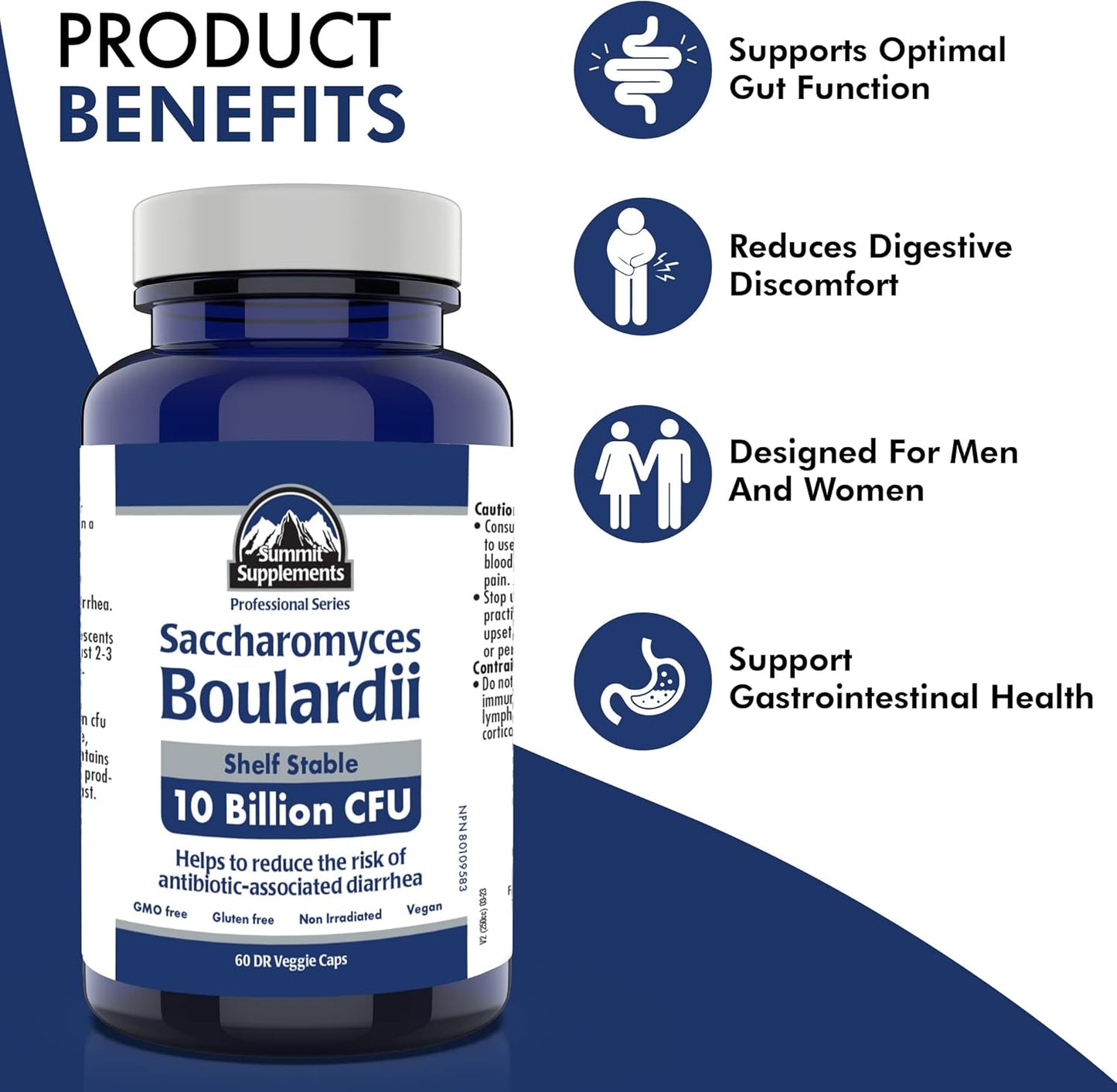 Saccharomyces Boulardii Probiotic Supplement, 60 DR Veggie Caps 60-Day Supply, 10 Billion CFU, Digestive Balance & Gut Flora Support, Vegan, Gluten-Free & Non-GMO, Proudly Canadian & Plastic Negative