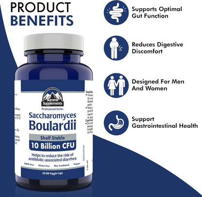 Saccharomyces Boulardii Probiotic Supplement, 60 DR Veggie Caps 60-Day Supply, 10 Billion CFU, Digestive Balance & Gut Flora Support, Vegan, Gluten-Free & Non-GMO, Proudly Canadian & Plastic Negative