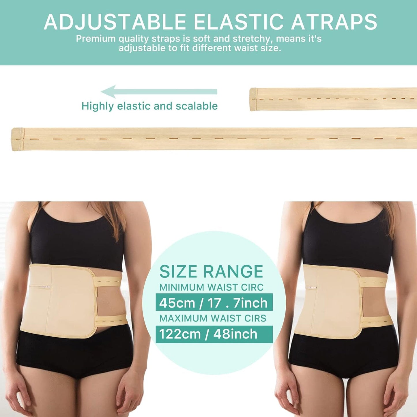 2 Pack Castor Oil Pack Wrap, Reusable Organic Castor Oil Pack Kit for Waist and Thyroid Neck, Castor Oil Packs for Liver Detox with Adjustable Elastic Strap Bamboo Cotton Machine Washable Anti Oil Leak (Premium Khaki Set)