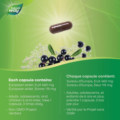 Sambucus Elderberry Cold and Flu Care Capsules, 90 Vegetarian Capsules, Non-GMO Project Verified