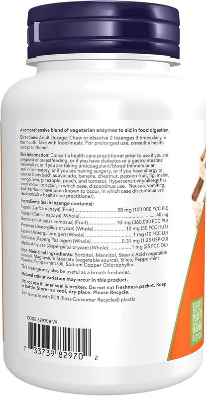 NOW Supplements, Papaya Enzyme with Mint and Chlorophyll, Digestive Support, 180 Chewable Lozenges