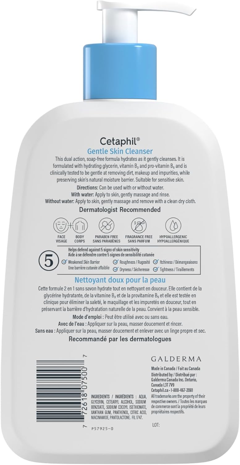 Cetaphil Gentle Skin Cleanser (500ml) - Hydrating Face Wash & Body Wash - Ideal for Sensitive, Dry Skin - Non-Irritating, Fragrance-Free and Dermatologist Recommended