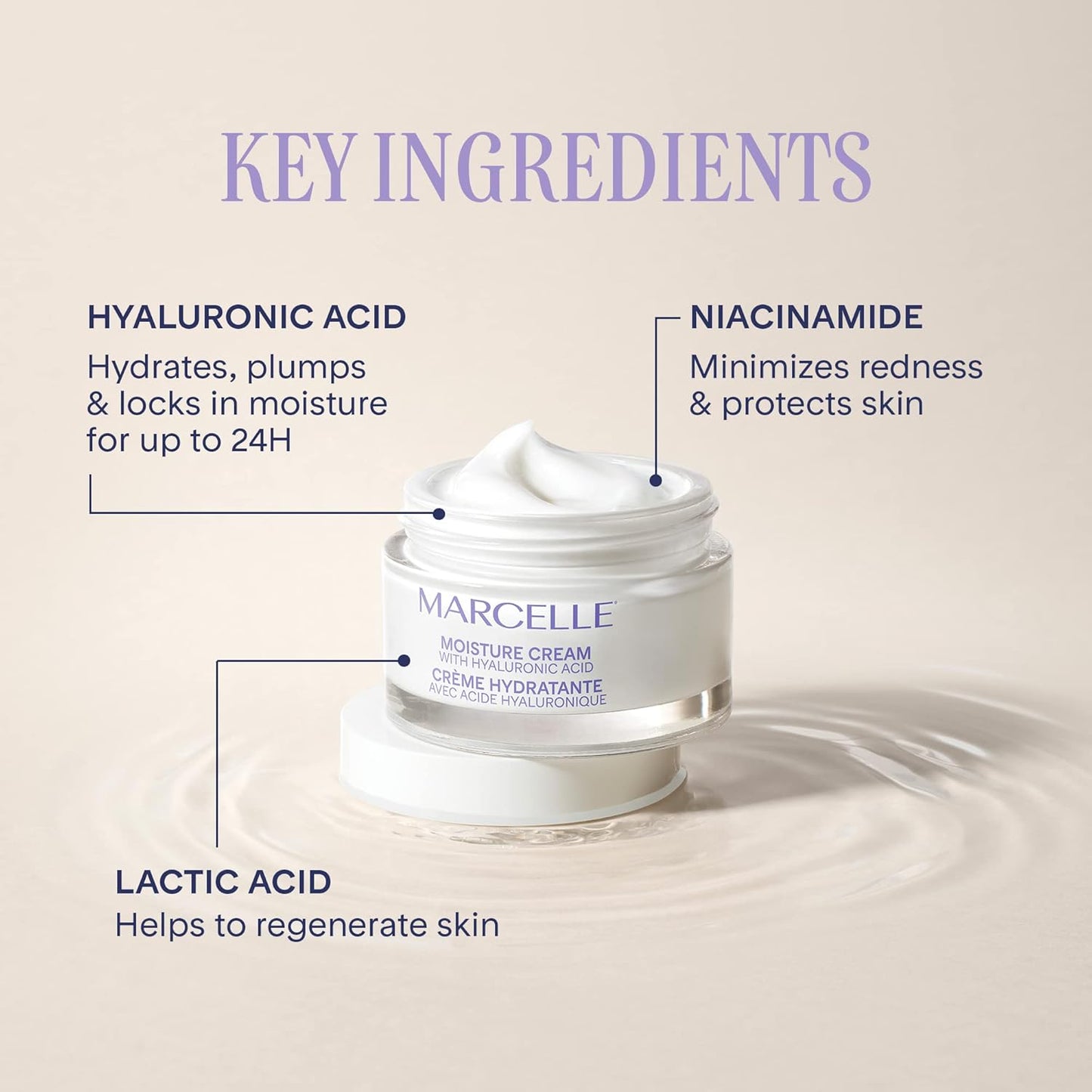 Marcelle Moisture Cream with Hyaluronic Acid, Vegan, Cruelty-Free, Clean Formula, Non-Comedogenic & Gentle Eye Make-Up Remover Pads, Sensitive Eyes, Waterproof Makeup Removal, Hypoallergenic